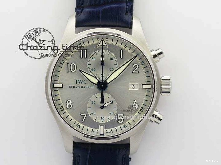 MIROTIME 0409 Pilot Chrono SS IW387809 ZF 1:1 Best Edition Silver Dial Blue Numbers On Blue Leather Strap A Lightweight 7263